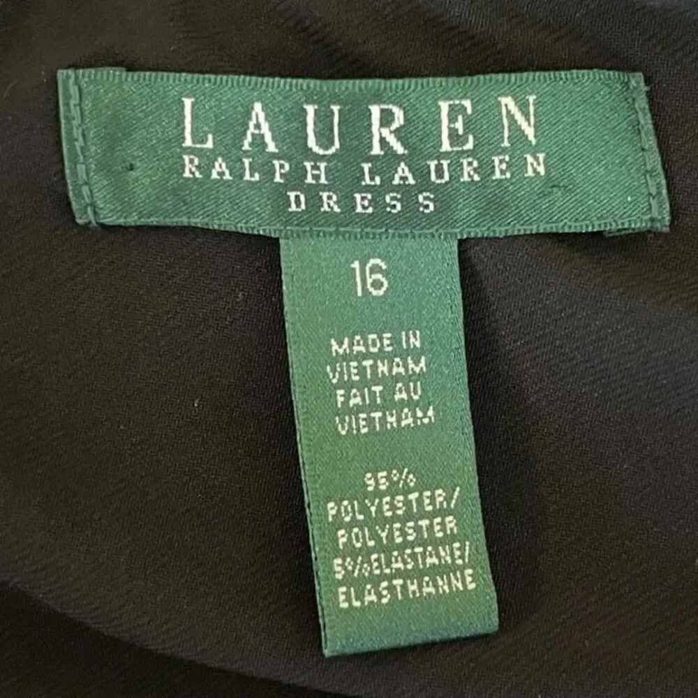 Lauren Ralph Lauren Women Size 16 Black Striped One Shoulder Ruched Sheath Dress